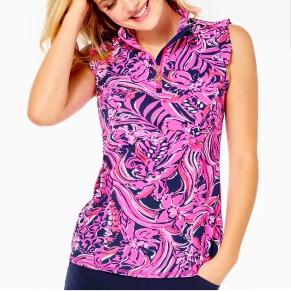 Lilly Pulitzer luxletic Larissa low tide navy half zip top size XS